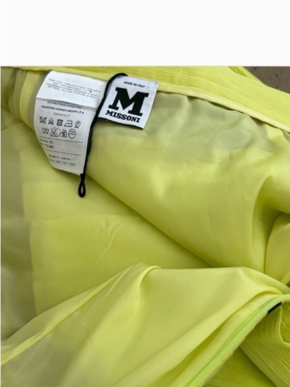 Missoni Neon Lime Pleated A-Line Skirt with Black Bands